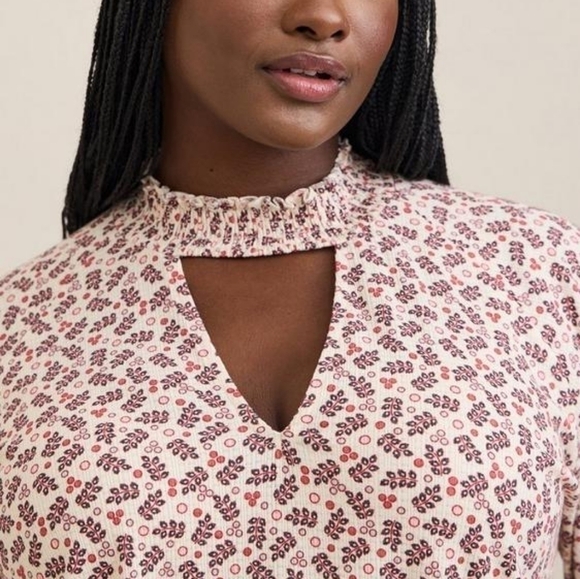 1X - Torrid | Textured Jersey Choker Neck Smocked Bottom Top - Picture 3 of 5